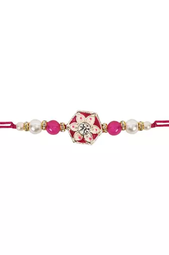 designer meenakari kundan pearl bhaiya rakhi with roli chawal & rakshabandhan card