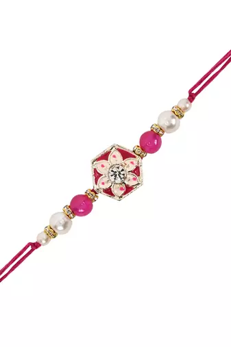 designer meenakari kundan pearl bhaiya rakhi with roli chawal & rakshabandhan card