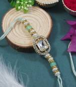 designer kundan pearl bhaiya rakhi with roli chawal & rakshabandhan card for brother/bro/bhai/men 