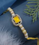 designer kundan pearl bhaiya rakhi with roli chawal & rakshabandhan card for