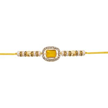 designer kundan pearl bhaiya rakhi with roli chawal & rakshabandhan card for 2
