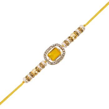 designer kundan pearl bhaiya rakhi with roli chawal & rakshabandhan card for 3