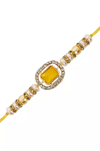 designer kundan pearl bhaiya rakhi with roli chawal & rakshabandhan card for