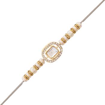 designer kundan pearl bhaiya rakhi with roli chawal & rakshabandhan card for brother/bro/bhai/men  1