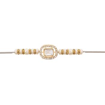 designer kundan pearl bhaiya rakhi with roli chawal & rakshabandhan card for brother/bro/bhai/men  2