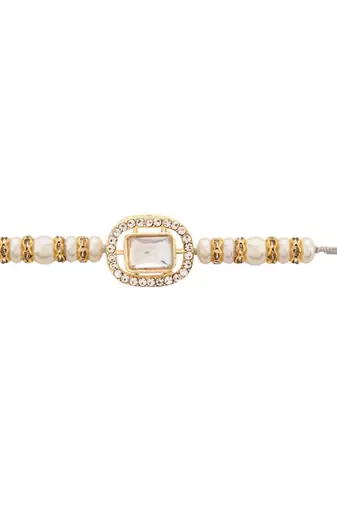 designer kundan pearl bhaiya rakhi with roli chawal & rakshabandhan card for brother/bro/bhai/men 