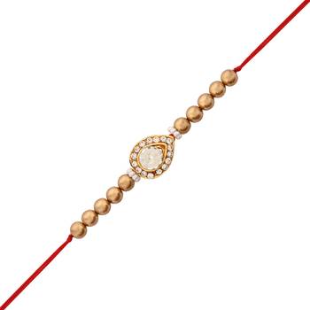 designer kundan pearl bhaiya rakhi with roli chawal & rakshabandhan card for brother/bro/bhai/men  1