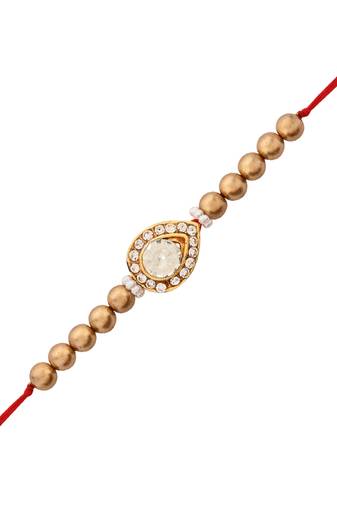designer kundan pearl bhaiya rakhi with roli chawal & rakshabandhan card for brother/bro/bhai/men (r187w)