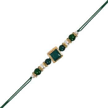 designer pearl beads bhaiya rakhi with roli chawal & rakshabandhan card for brother/bro/bhai/men  1