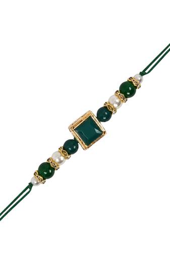 designer pearl beads bhaiya rakhi with roli chawal & rakshabandhan card for brother/bro/bhai/men (r178g)