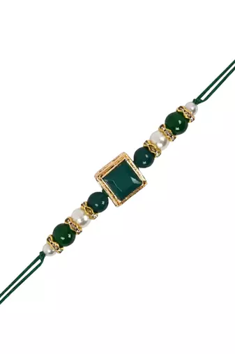 designer pearl beads bhaiya rakhi with roli chawal & rakshabandhan card for brother/bro/bhai/men (r178g)