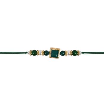 designer pearl beads bhaiya rakhi with roli chawal & rakshabandhan card for brother/bro/bhai/men  2