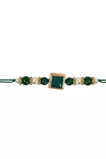designer pearl beads bhaiya rakhi with roli chawal & rakshabandhan card for brother/bro/bhai/men 
