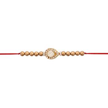 designer kundan pearl bhaiya rakhi with roli chawal & rakshabandhan card for brother/bro/bhai/men  2