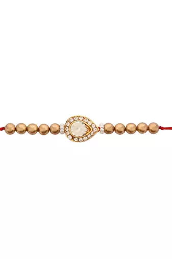 designer kundan pearl bhaiya rakhi with roli chawal & rakshabandhan card for brother/bro/bhai/men 