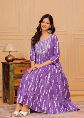 Dark lilac embroidered cotton lurex anarkali gown 1