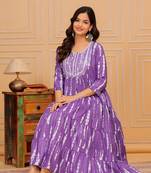 Dark lilac embroidered cotton lurex anarkali gown