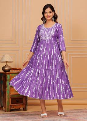 Dark lilac embroidered cotton lurex anarkali gown 3