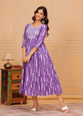Dark lilac embroidered cotton lurex anarkali gown 5