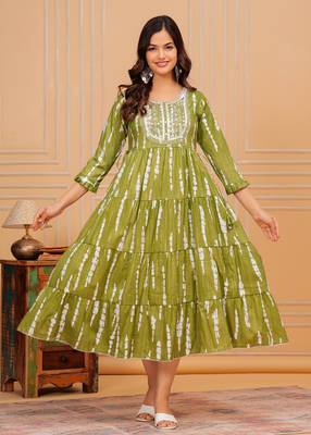 Chrome green embroidered cotton lurex anarkali gown 1