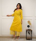 Yellow katha cotton kurta and cotton palazzo set