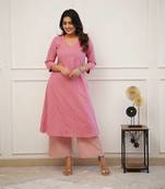 Dusty pink katha cotton kurta and cotton pant set