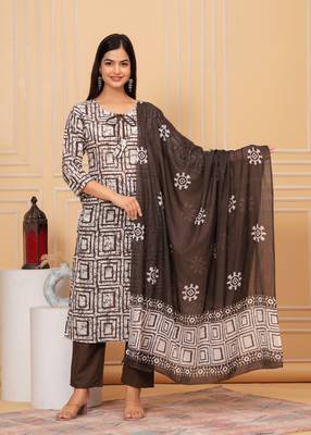 Sequence hand work cotton suit set with printed dupatta 1