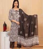 Sequence hand work cotton suit set with printed dupatta