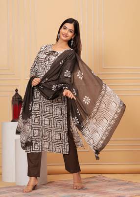 Sequence hand work cotton suit set with printed dupatta 2
