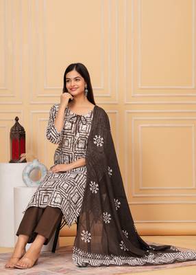 Sequence hand work cotton suit set with printed dupatta 4