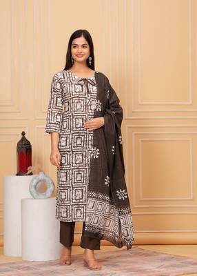 Sequence hand work cotton suit set with printed dupatta 5