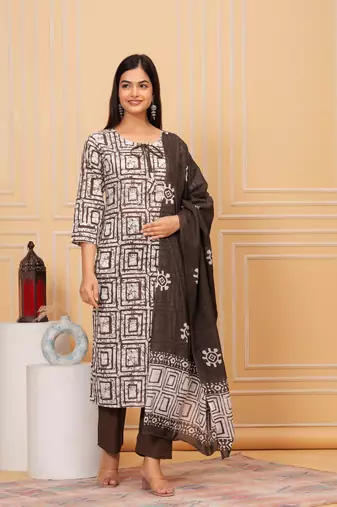 Sequence hand work cotton suit set with printed dupatta