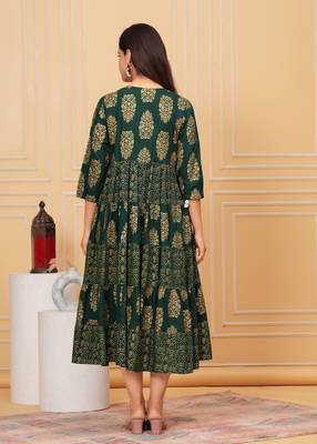 Lunar green gold printed rayon anarkali gown 2