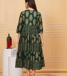 Lunar green gold printed rayon anarkali gown