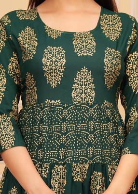 Lunar green gold printed rayon anarkali gown 4
