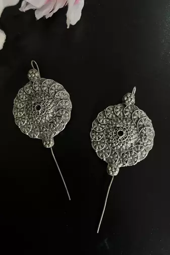 Silver pin bugadi earrings oxidized stud earrings indian boho jewelry silver hippie jewelry