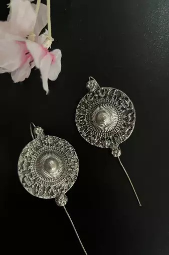 Silver pin bugadi earrings oxidized stud earrings indian boho jewelry silver hippie jewelry