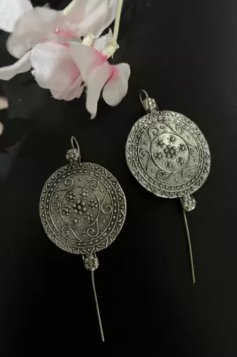Silver pin bugadi earrings oxidized stud earrings indian boho jewelry silver hippie jewelry
