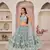 Women's Ocean Blue Butterfly Net White Cotton Thread And Zari Sequence Embroidered Work Lehenga Choli For Wedding