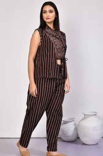 Bella black handprinted ajrakh cotton co-ord set