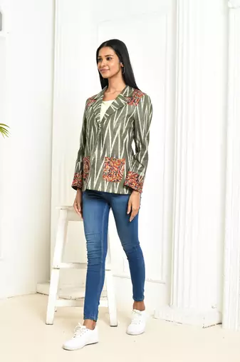 Ira ikkat cotton blazer for women