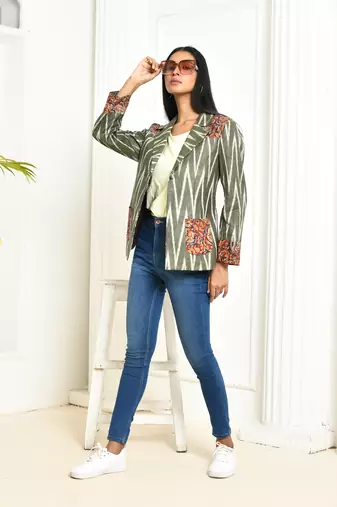 Ira ikkat cotton blazer for women