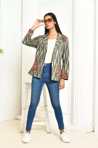 Ira ikkat cotton blazer for women