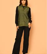 Olive green handloom cotton nehru jacket for women