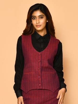 Serena handloom rounded v-neck women's cotton jacket 1