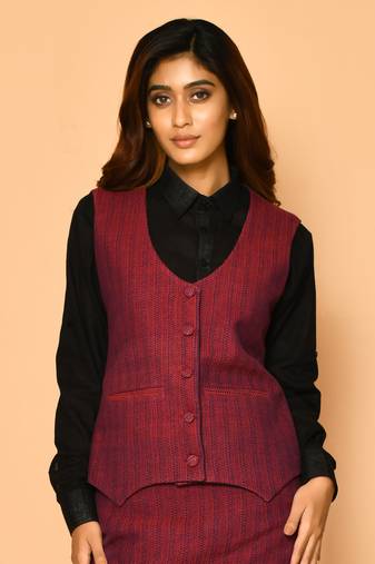 Serena handloom rounded v-neck women's cotton jacket