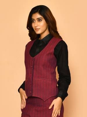Serena handloom rounded v-neck women's cotton jacket 2