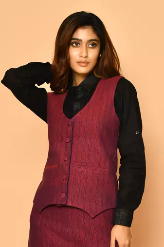 Serena handloom rounded v-neck women's cotton jacket