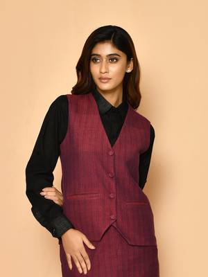 Red v-neck waist coat cotton jacket for ladies 1