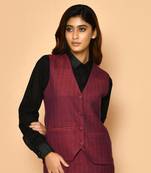 Red v-neck waist coat cotton jacket for ladies
